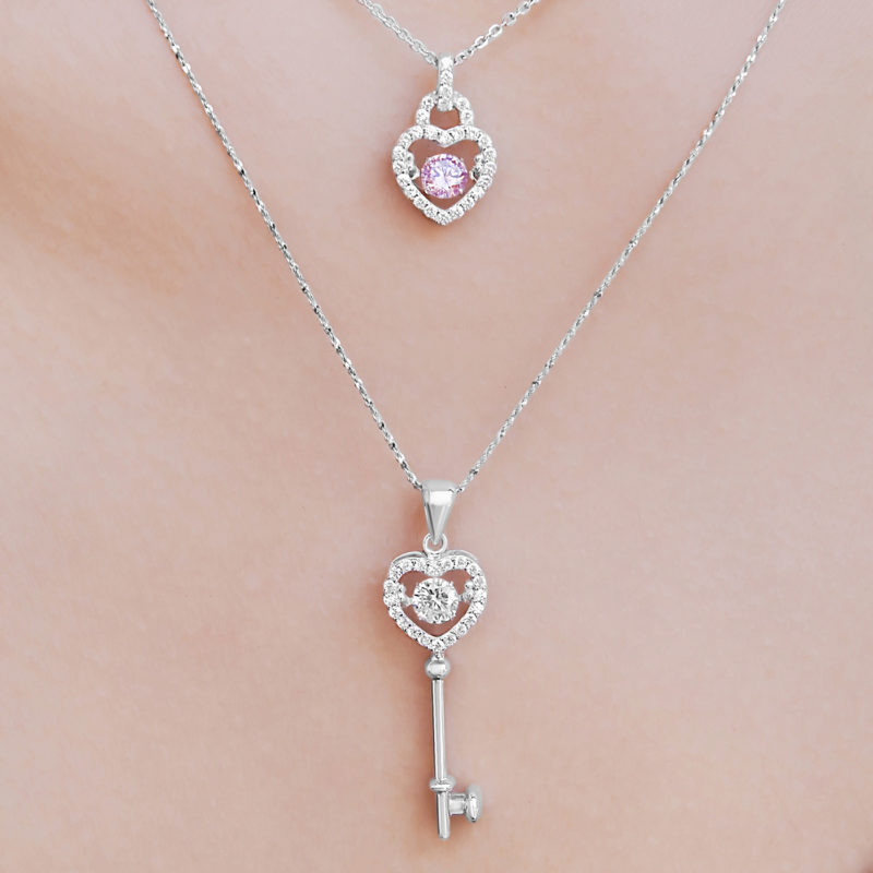 Adaleen - Dancing Crystal Heart Key Necklace